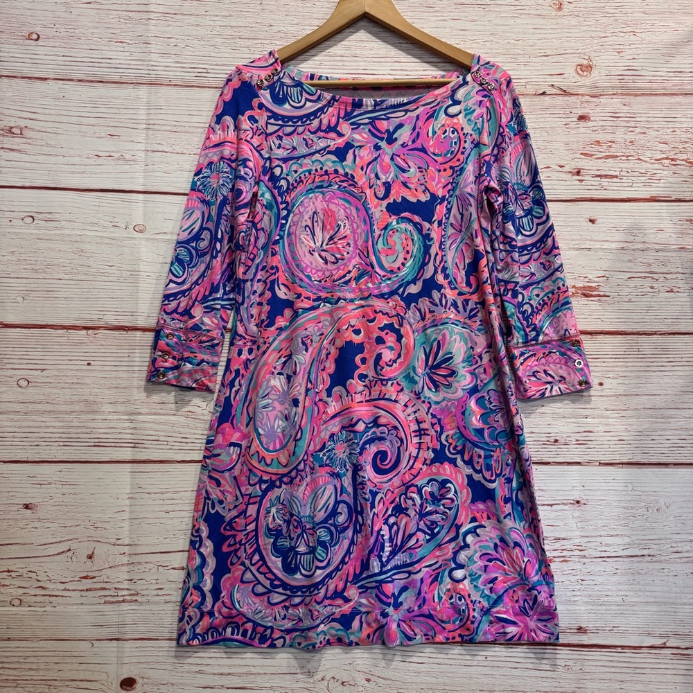 Lilly Pulitzer UPF 50+ Sophie Dress in Blue Currant Drop Me A Lime Sz M - Picture 6 of 15